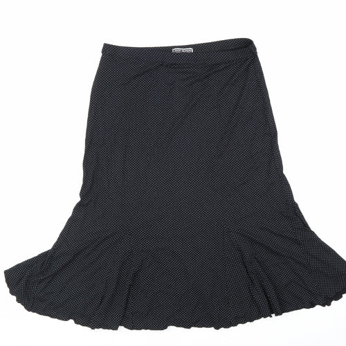 Ann Marrie Womens Black Polka Dot Viscose A-Line Skirt Size 14 Hook & Loop