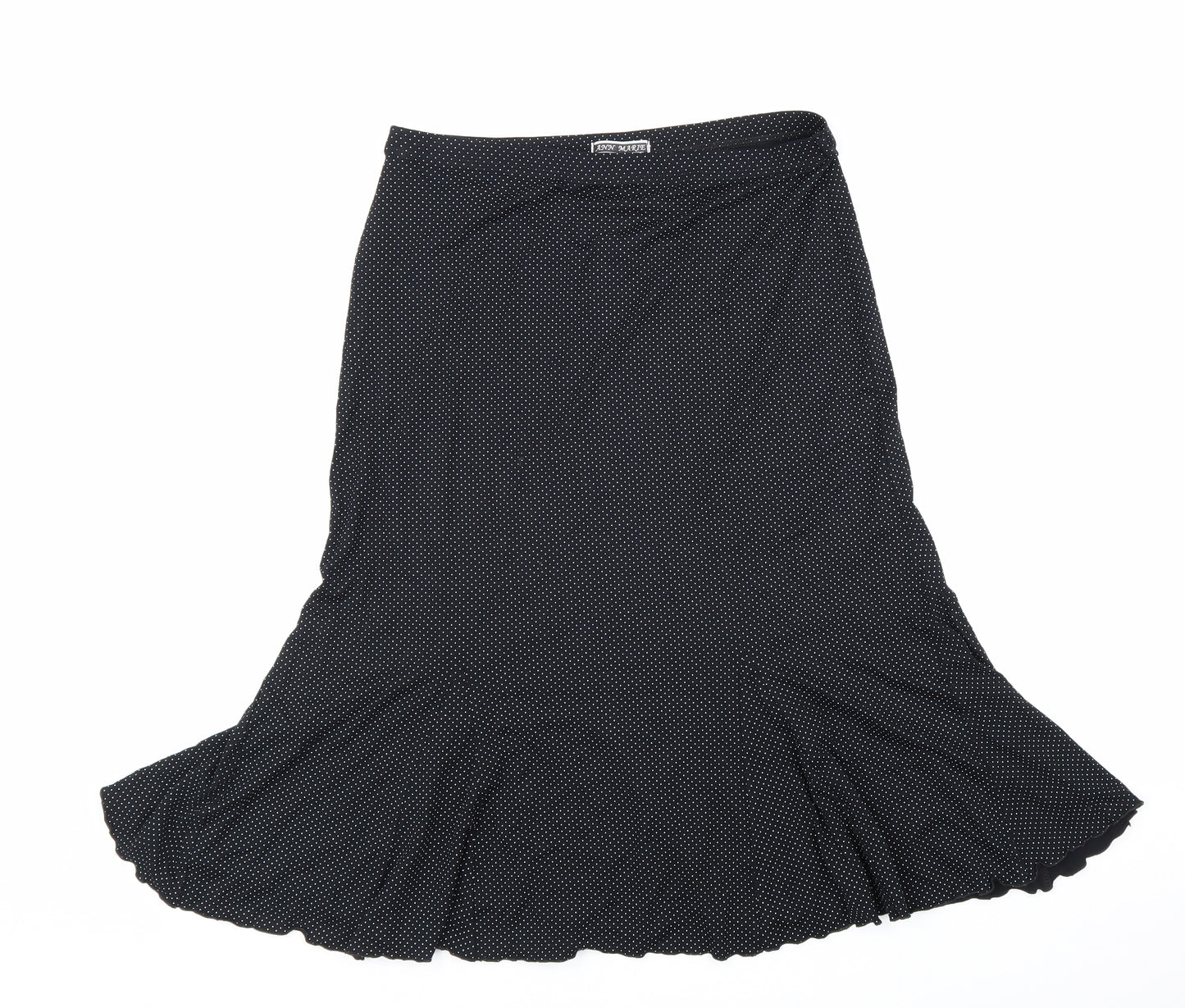 Ann Marrie Womens Black Polka Dot Viscose A-Line Skirt Size 14 Hook & Loop