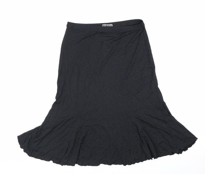 Ann Marrie Womens Black Polka Dot Viscose A-Line Skirt Size 14 Hook & Loop