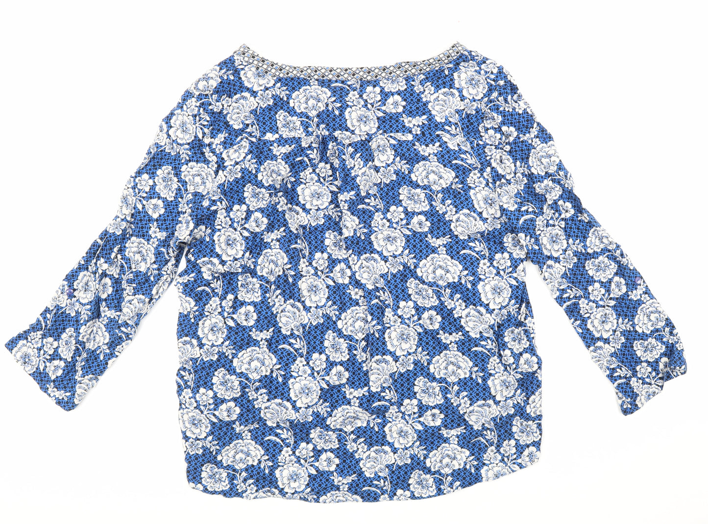 TU Womens Blue Geometric Viscose Basic Blouse Size 16 V-Neck