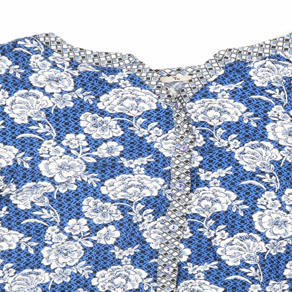 TU Womens Blue Geometric Viscose Basic Blouse Size 16 V-Neck