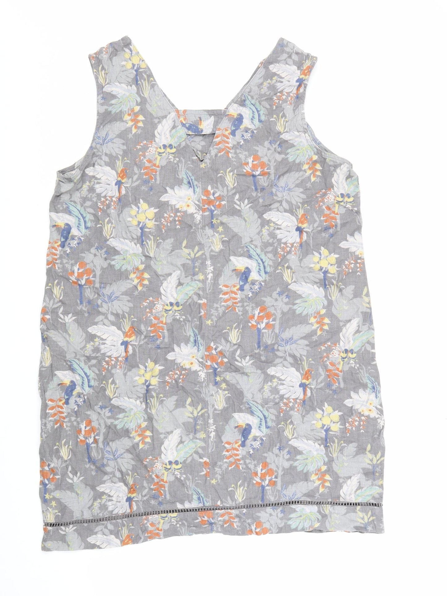 NEXT Womens Grey Geometric Linen Basic Tank Size 18 V-Neck