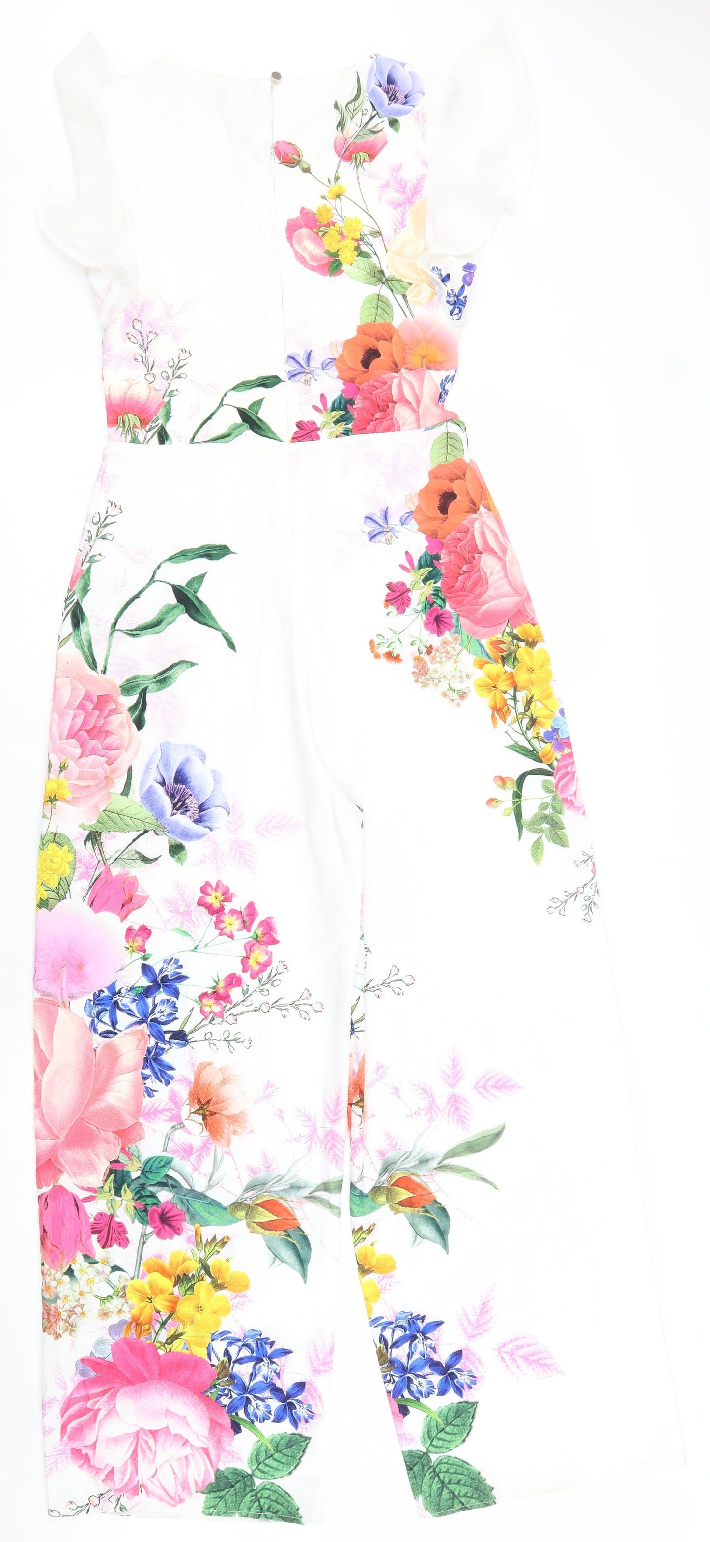 Lipsy Girls White Floral Polyester Jumpsuit One-Piece Size 12 Years Zip