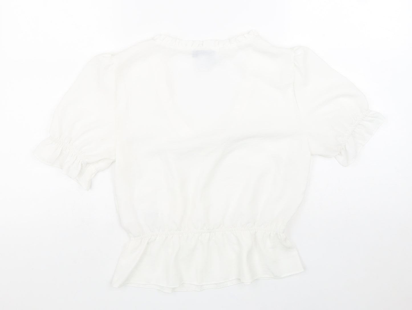 Topshop Womens White Polyester Cropped T-Shirt Size 8 V-Neck