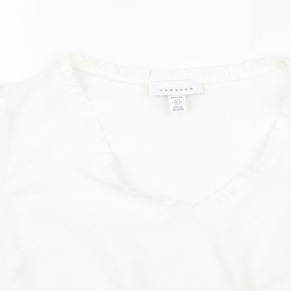 Topshop Womens White Polyester Cropped T-Shirt Size 8 V-Neck