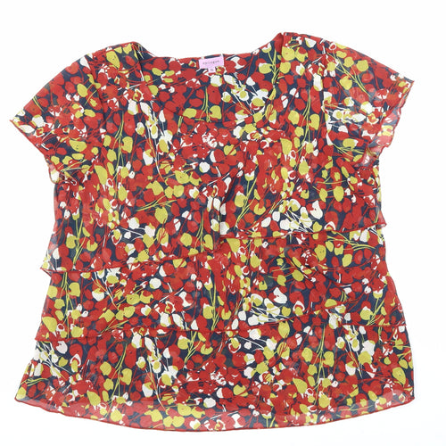 Epilogue Womens Red Geometric Polyester Basic Blouse Size 16 Round Neck