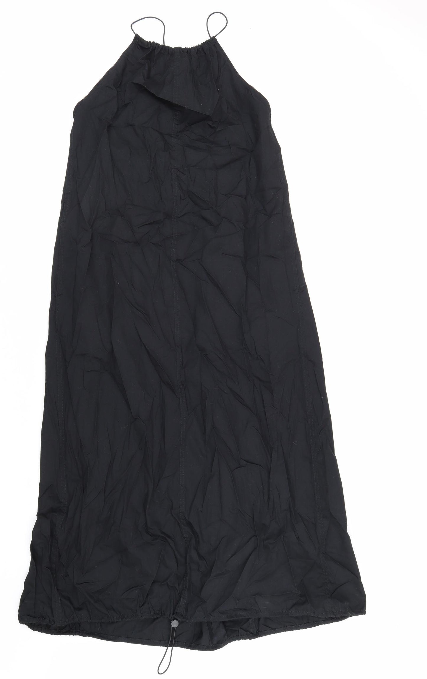 Zara Womens Black 100% Cotton Slip Dress Size M Round Neck Drawstring
