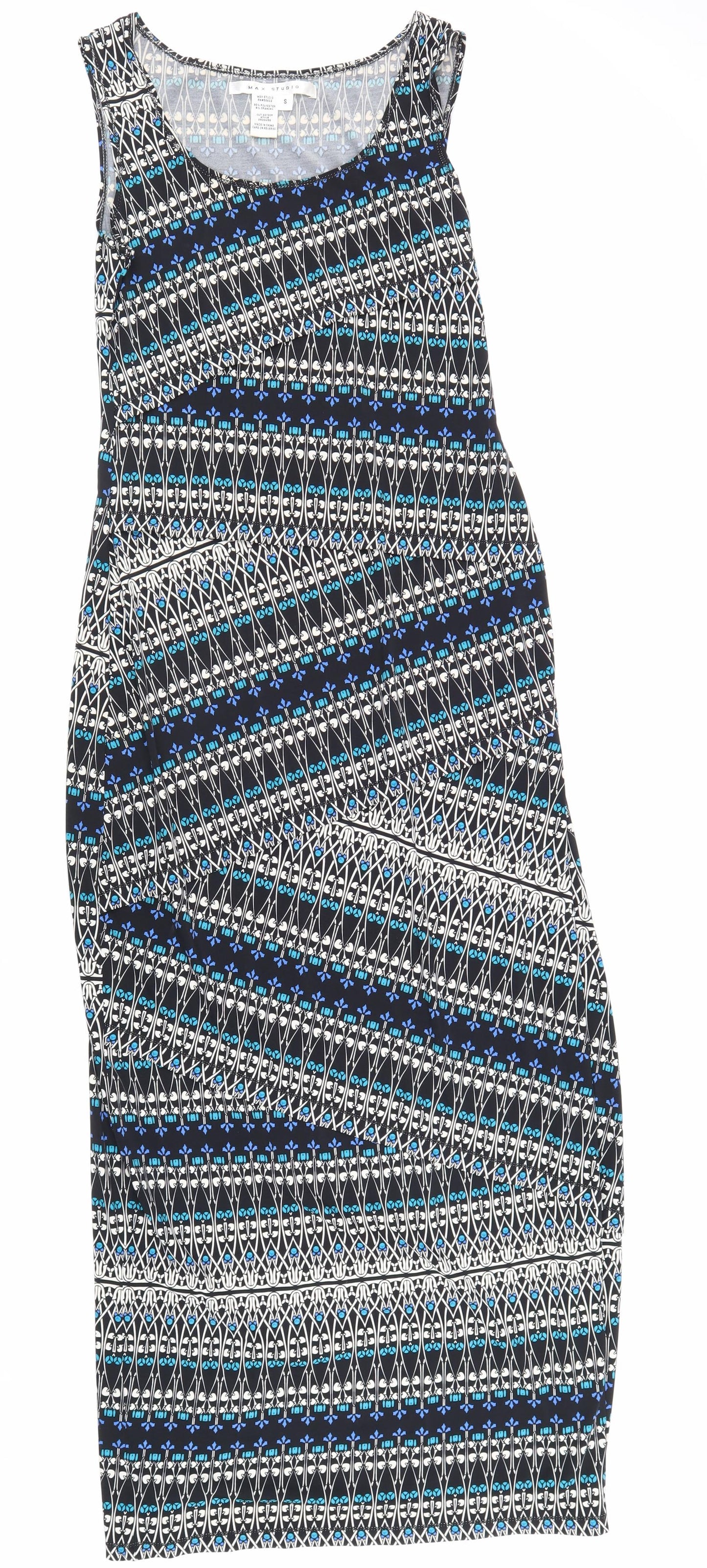 Max Studio Womens Multicoloured Geometric Polyester Tank Dress Size S Scoop Neck Pullover