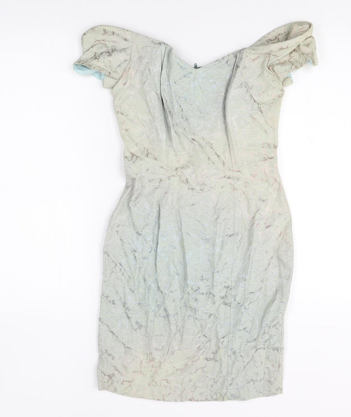Hamells Womens Green Cotton Pencil Dress Size 8 Off the Shoulder Zip