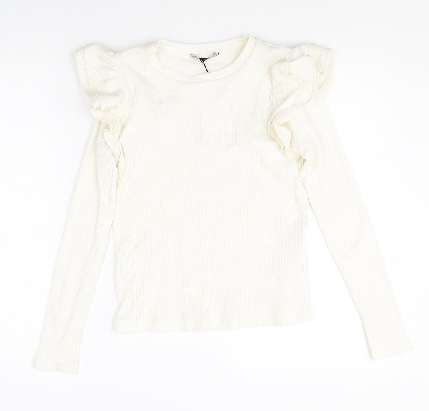 Zara Womens White Scoop Neck Cotton Pullover Jumper Size S - Ribbed