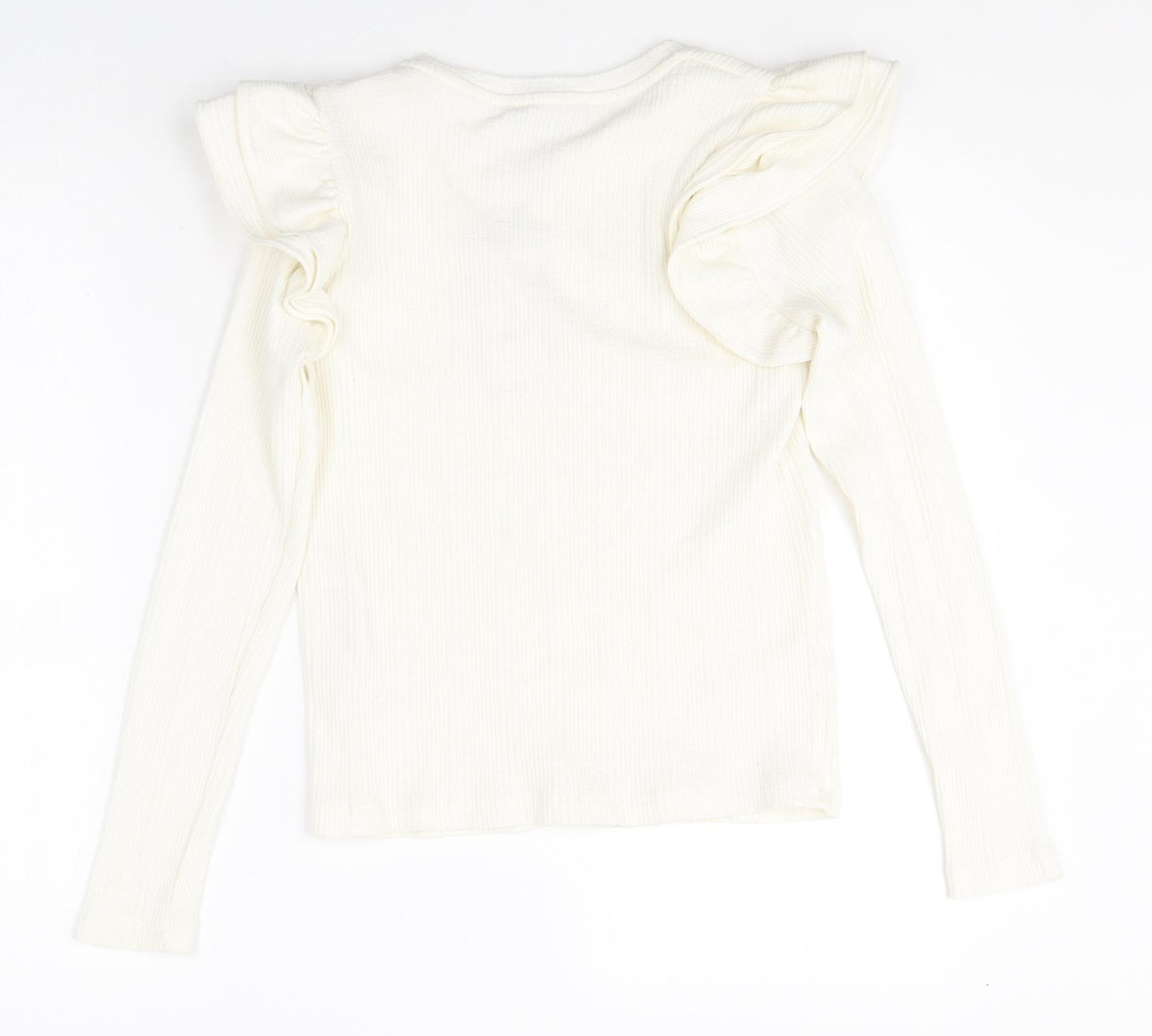 Zara Womens White Scoop Neck Cotton Pullover Jumper Size S - Ribbed