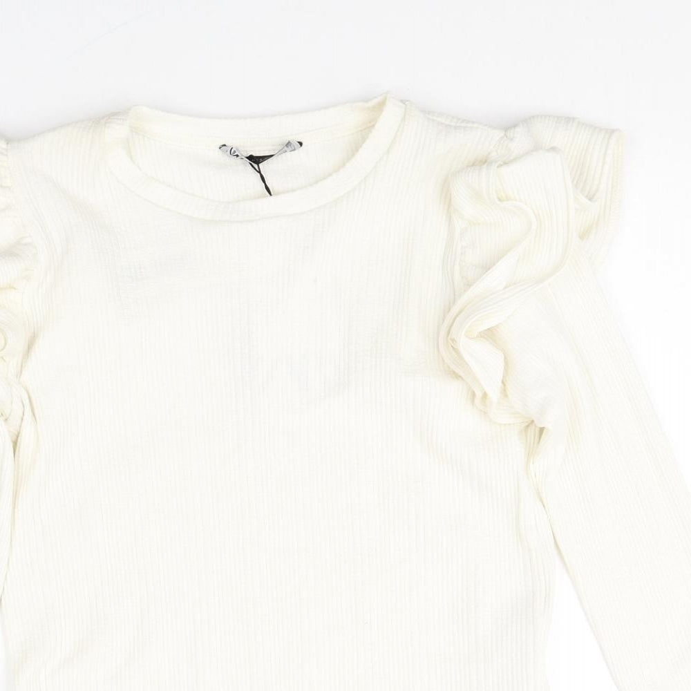 Zara Womens White Scoop Neck Cotton Pullover Jumper Size S - Ribbed