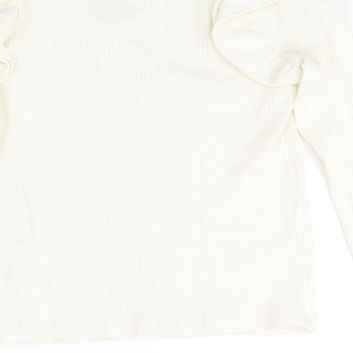 Zara Womens White Scoop Neck Cotton Pullover Jumper Size S - Ribbed