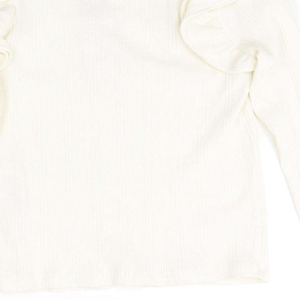 Zara Womens White Scoop Neck Cotton Pullover Jumper Size S - Ribbed