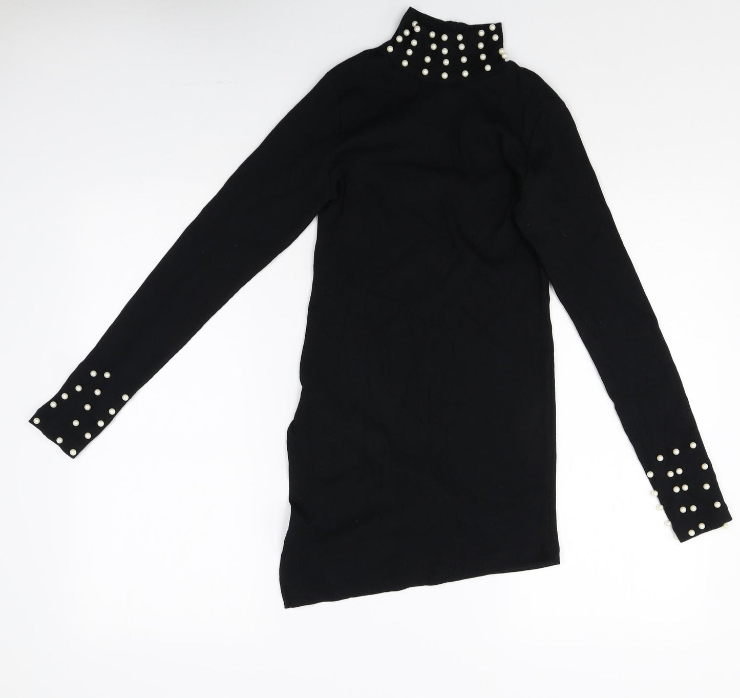 Preworn Womens Black Cotton Basic T-Shirt Size S High Neck