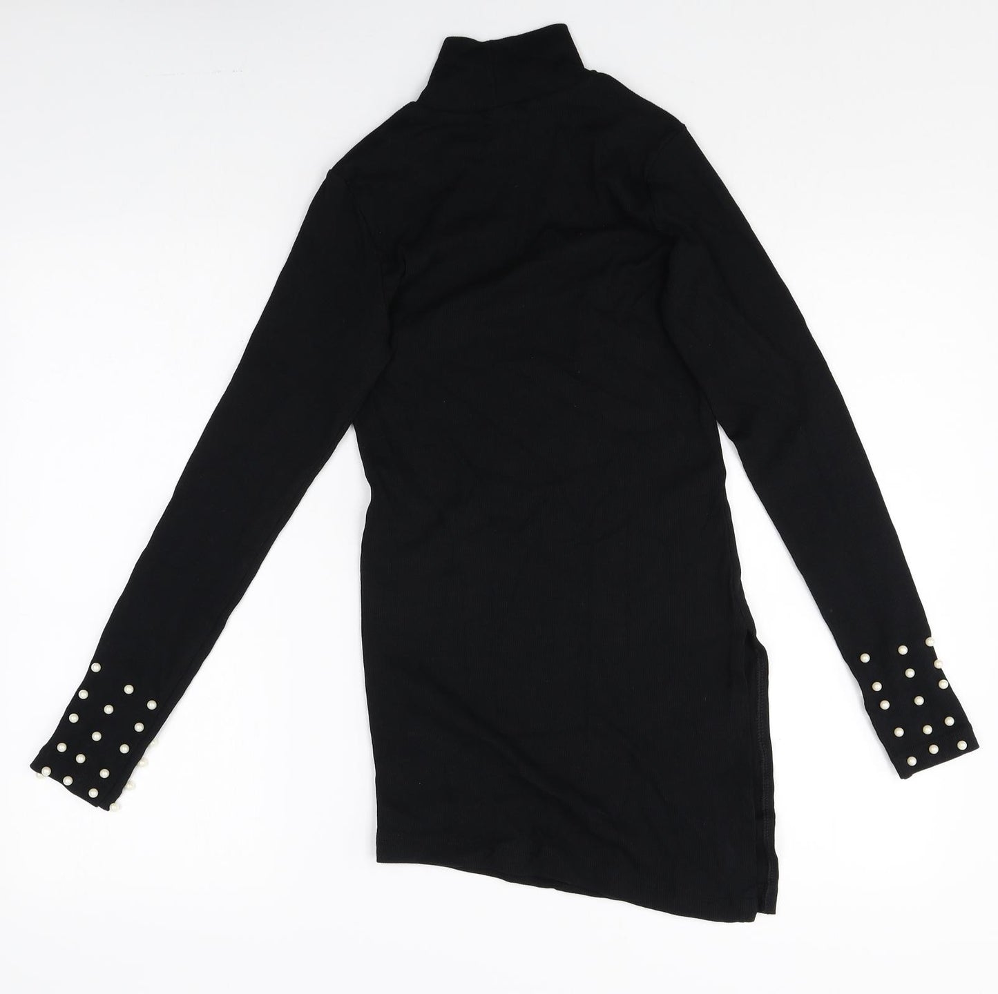 Preworn Womens Black Cotton Basic T-Shirt Size S High Neck
