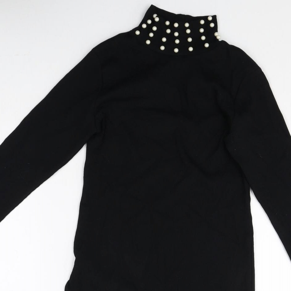 Preworn Womens Black Cotton Basic T-Shirt Size S High Neck