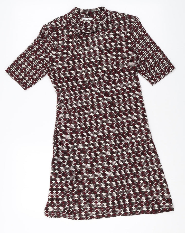 Preworn Womens Multicoloured Geometric Polyester Shift Size 10 Mock Neck Pullover