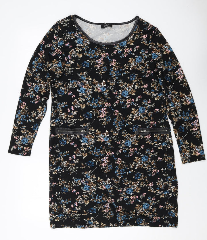 Klass Womens Black Floral Polyester Sheath Size L Boat Neck Pullover
