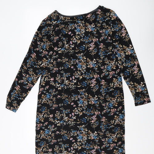 Klass Womens Black Floral Polyester Sheath Size L Boat Neck Pullover