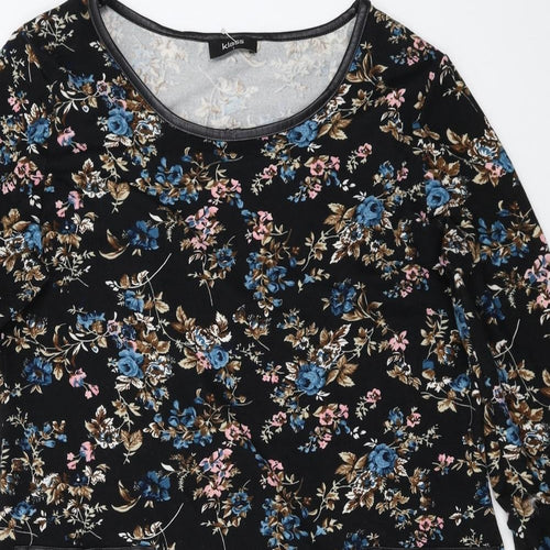 Klass Womens Black Floral Polyester Sheath Size L Boat Neck Pullover