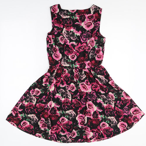 villa Womens Multicoloured Floral Polyester Skater Dress Size S Boat Neck Zip