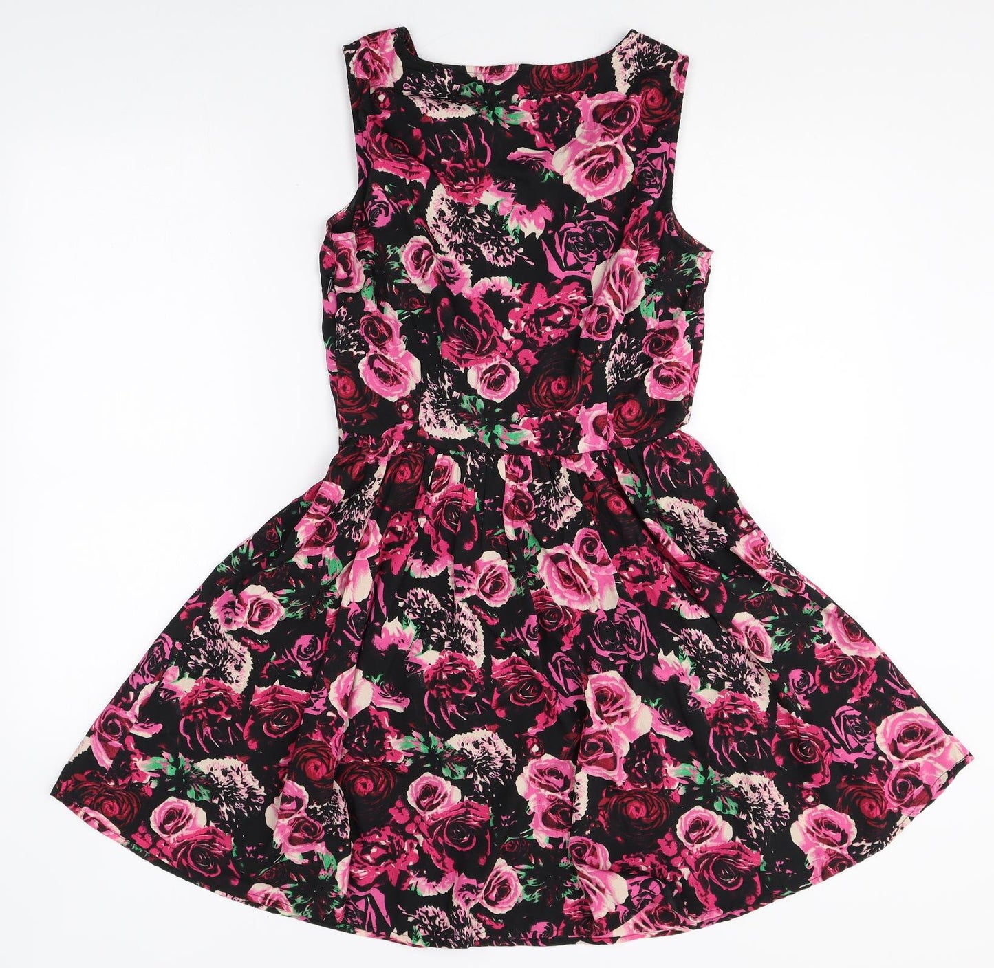 villa Womens Multicoloured Floral Polyester Skater Dress Size S Boat Neck Zip