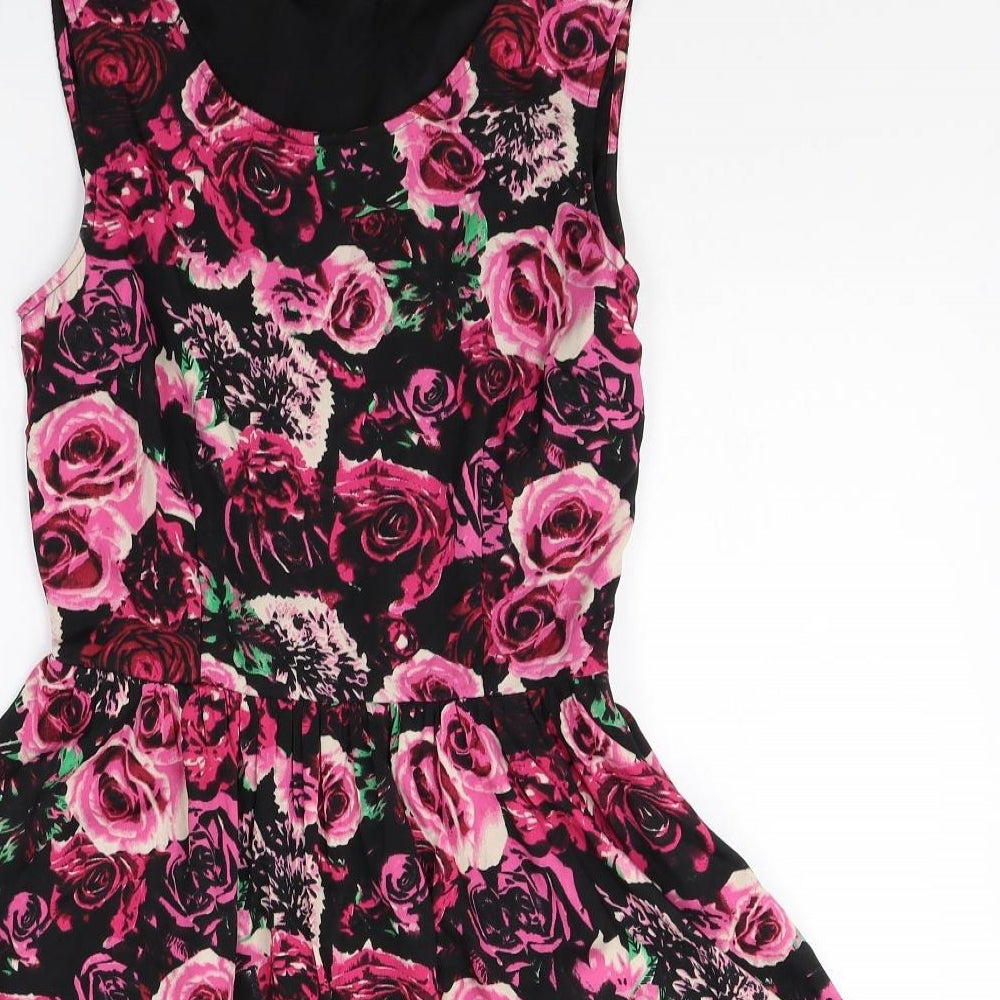 villa Womens Multicoloured Floral Polyester Skater Dress Size S Boat Neck Zip