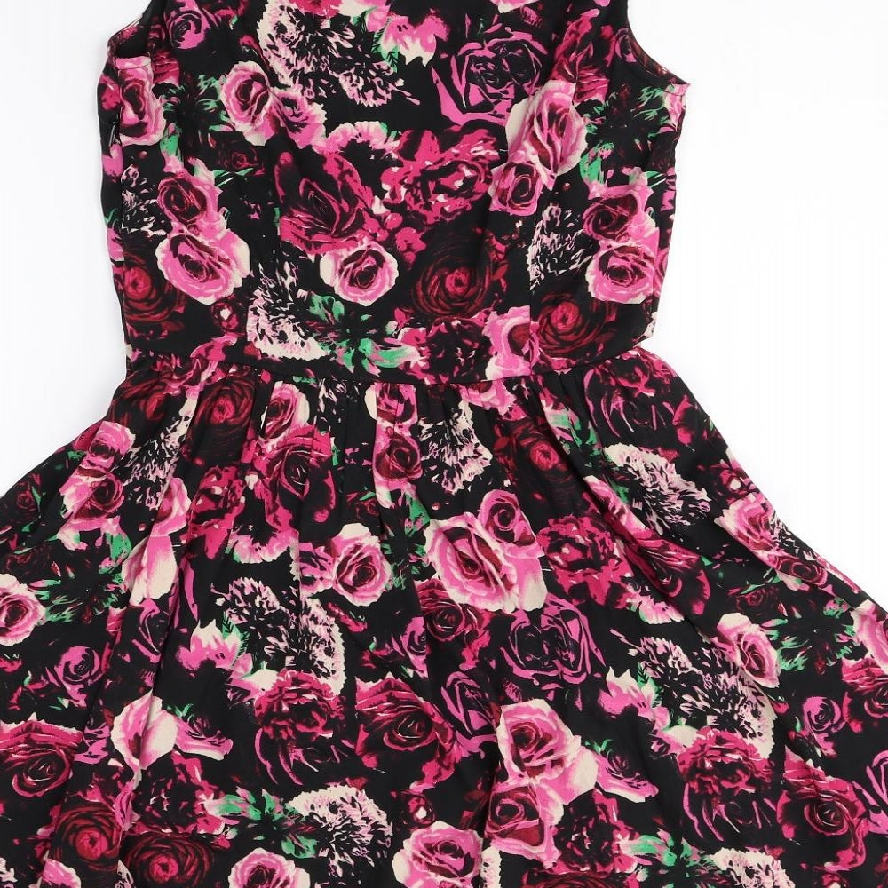 villa Womens Multicoloured Floral Polyester Skater Dress Size S Boat Neck Zip