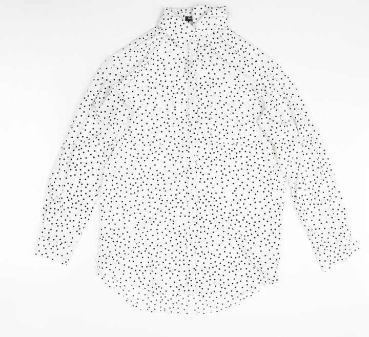 Nasty Gal Womens White Polka Dot Polyester Basic Button-Up Size S Collared