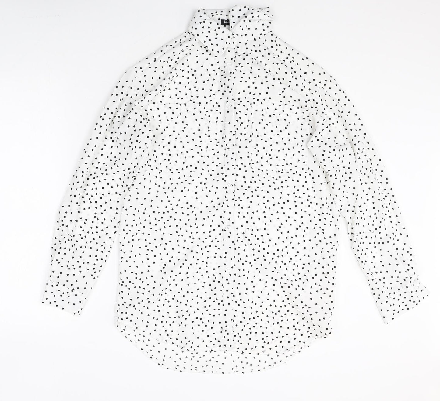 Nasty Gal Womens White Polka Dot Polyester Basic Button-Up Size S Collared