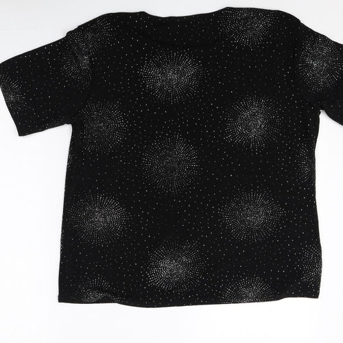 Bonmarché Womens Black Geometric Polyester Basic T-Shirt Size L Round Neck