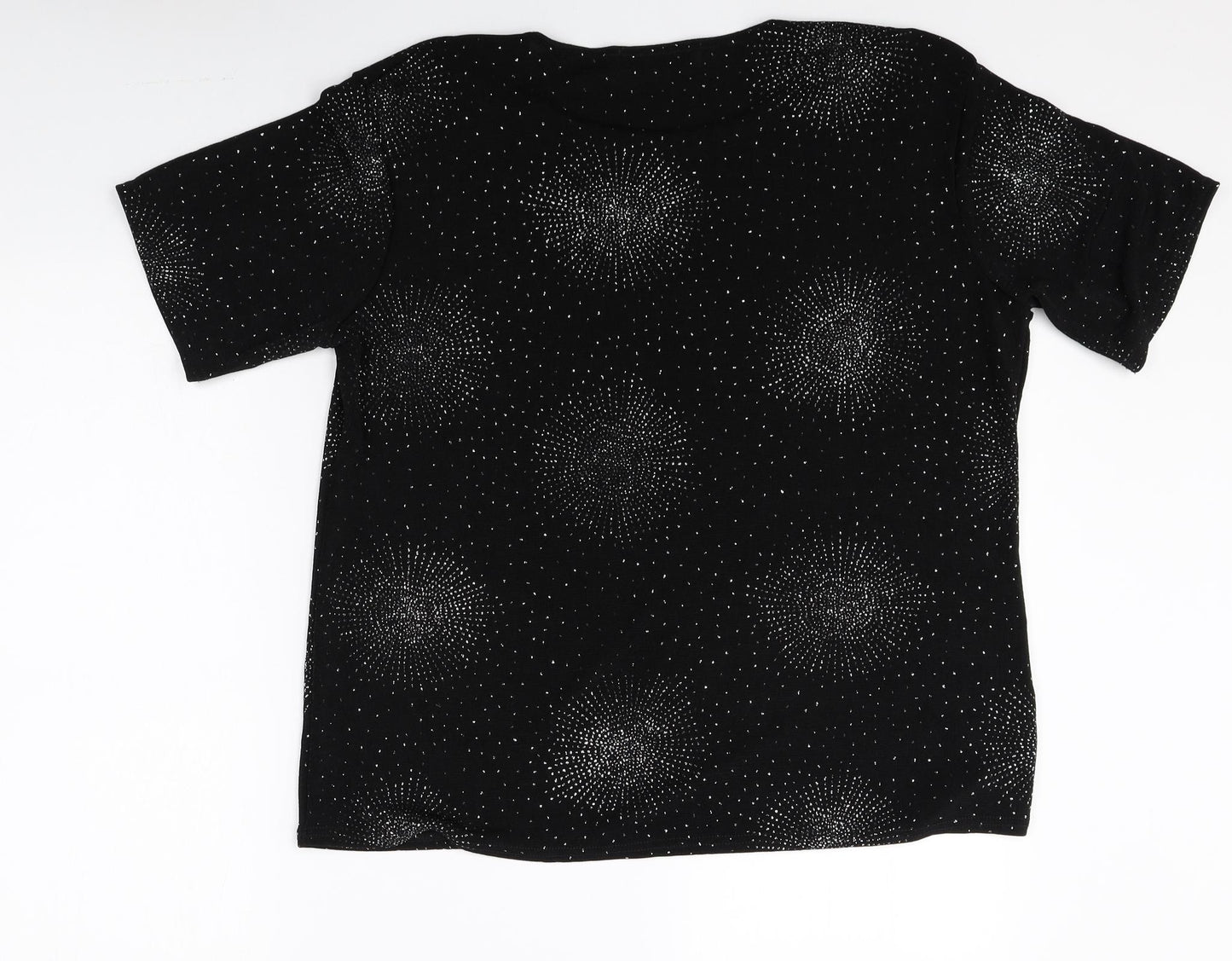 Bonmarché Womens Black Geometric Polyester Basic T-Shirt Size L Round Neck
