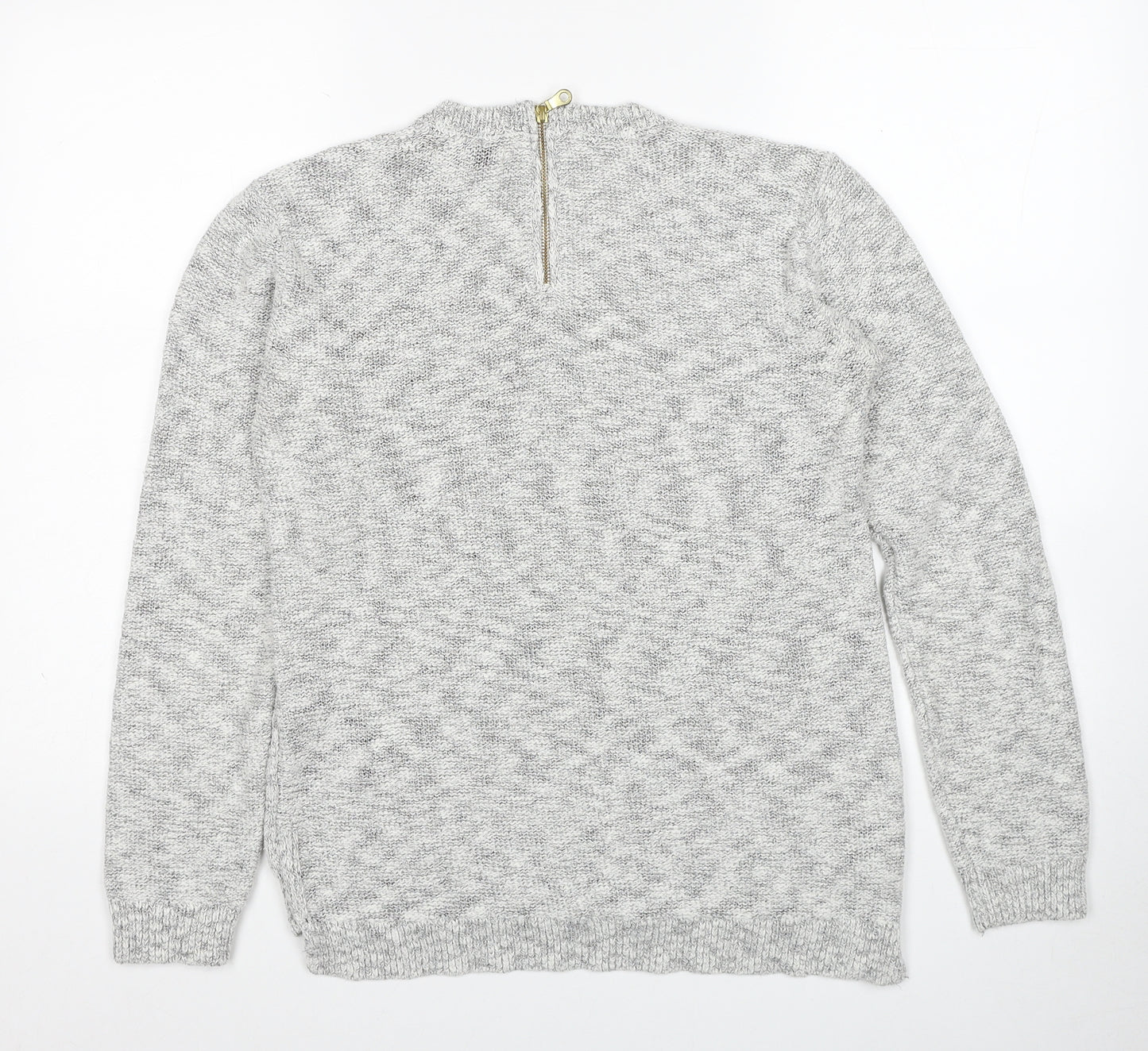 Marks and Spencer Womens Grey Round Neck Cotton Pullover Jumper Size 12