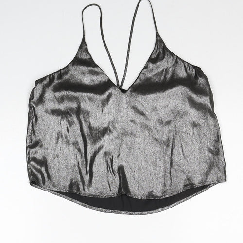 Sparkle & Fade Womens Silver Polyester Camisole Tank Size XS V-Neck - Metallic
