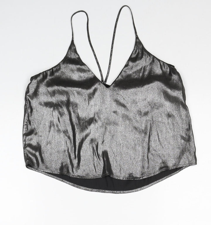 Sparkle & Fade Womens Silver Polyester Camisole Tank Size XS V-Neck - Metallic
