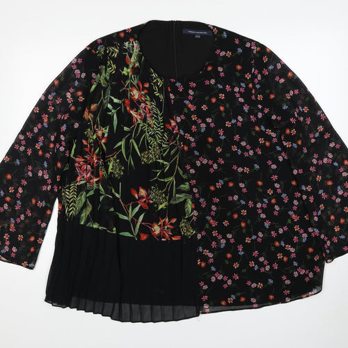 French Connection Womens Black Floral Polyester Basic Blouse Size 16 Round Neck