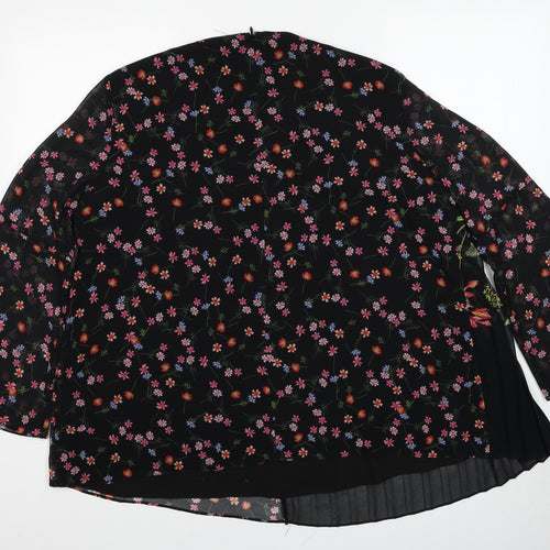 French Connection Womens Black Floral Polyester Basic Blouse Size 16 Round Neck