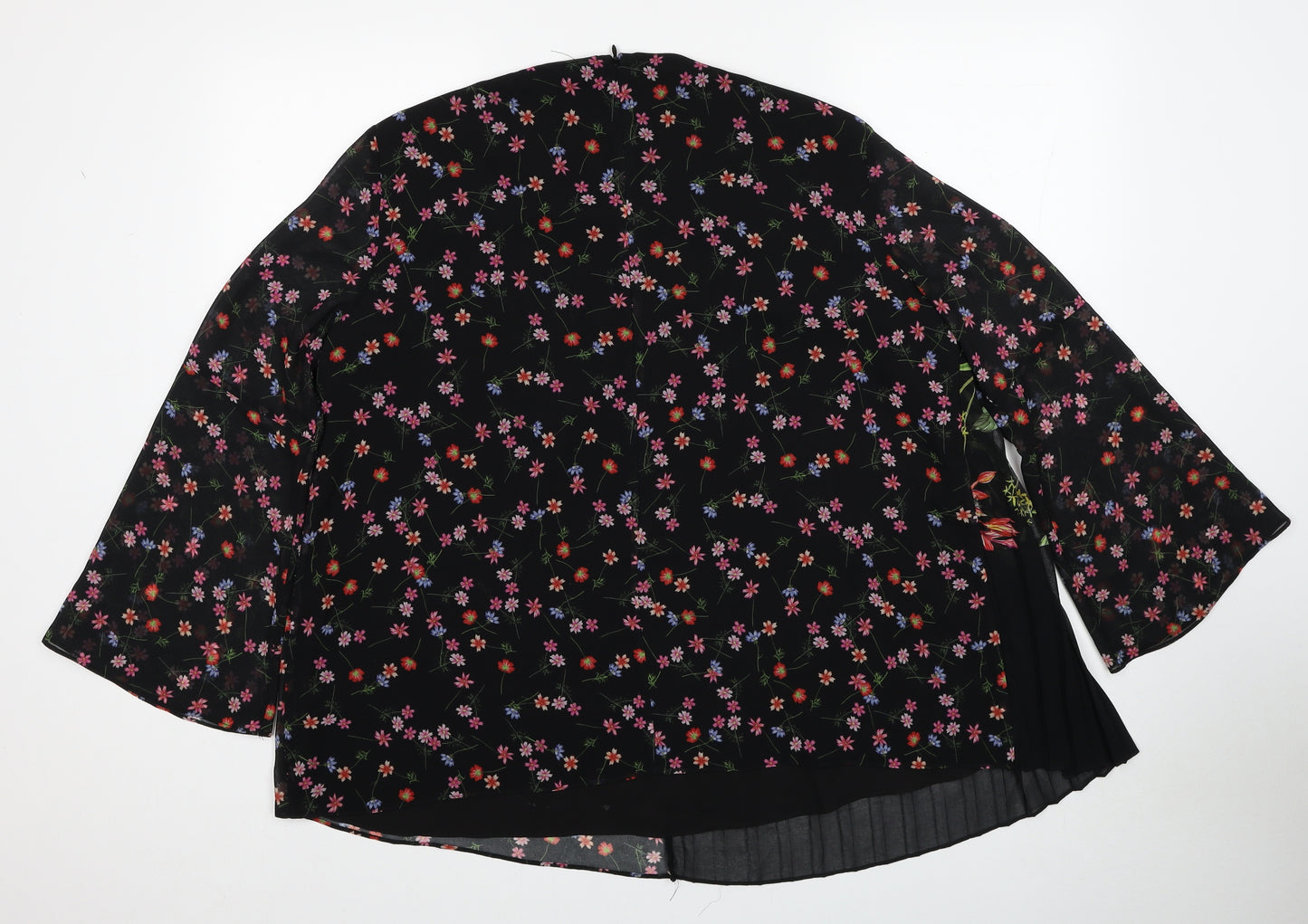 French Connection Womens Black Floral Polyester Basic Blouse Size 16 Round Neck