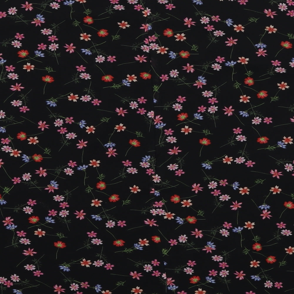 French Connection Womens Black Floral Polyester Basic Blouse Size 16 Round Neck