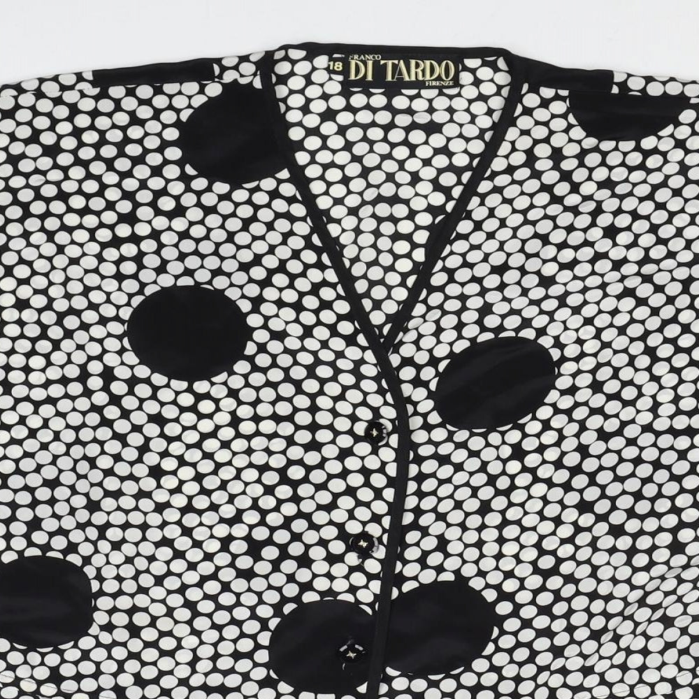 Ditardo Womens Black Polka Dot Polyester Basic Blouse Size 18 V-Neck