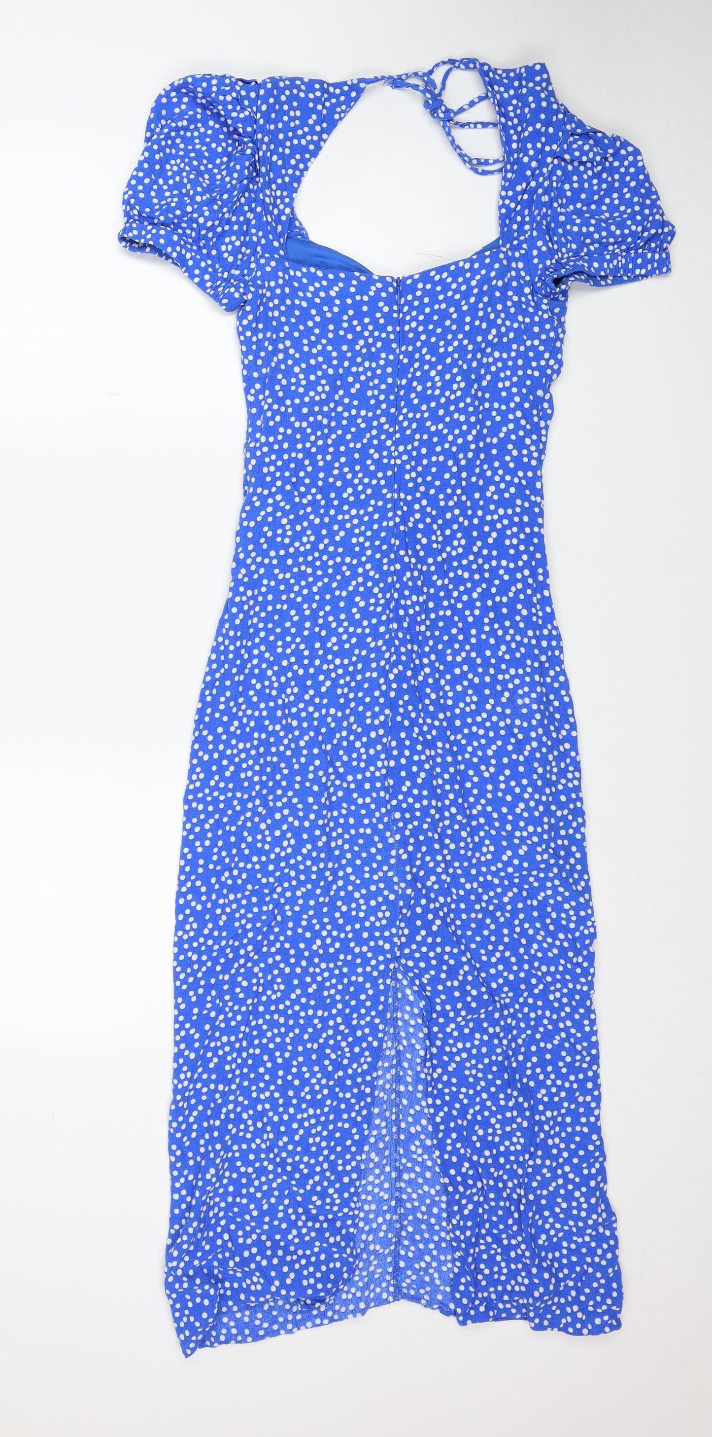 Zara Womens Blue Polka Dot Polyester A-Line Size XS Scoop Neck Zip