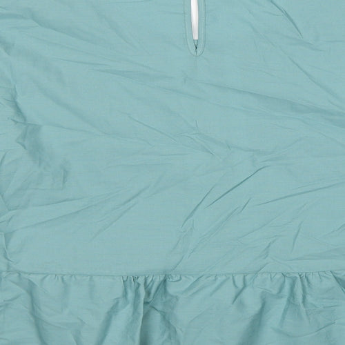 Marks and Spencer Womens Blue Cotton Basic Blouse Size 16 Round Neck - Contrast Stitching