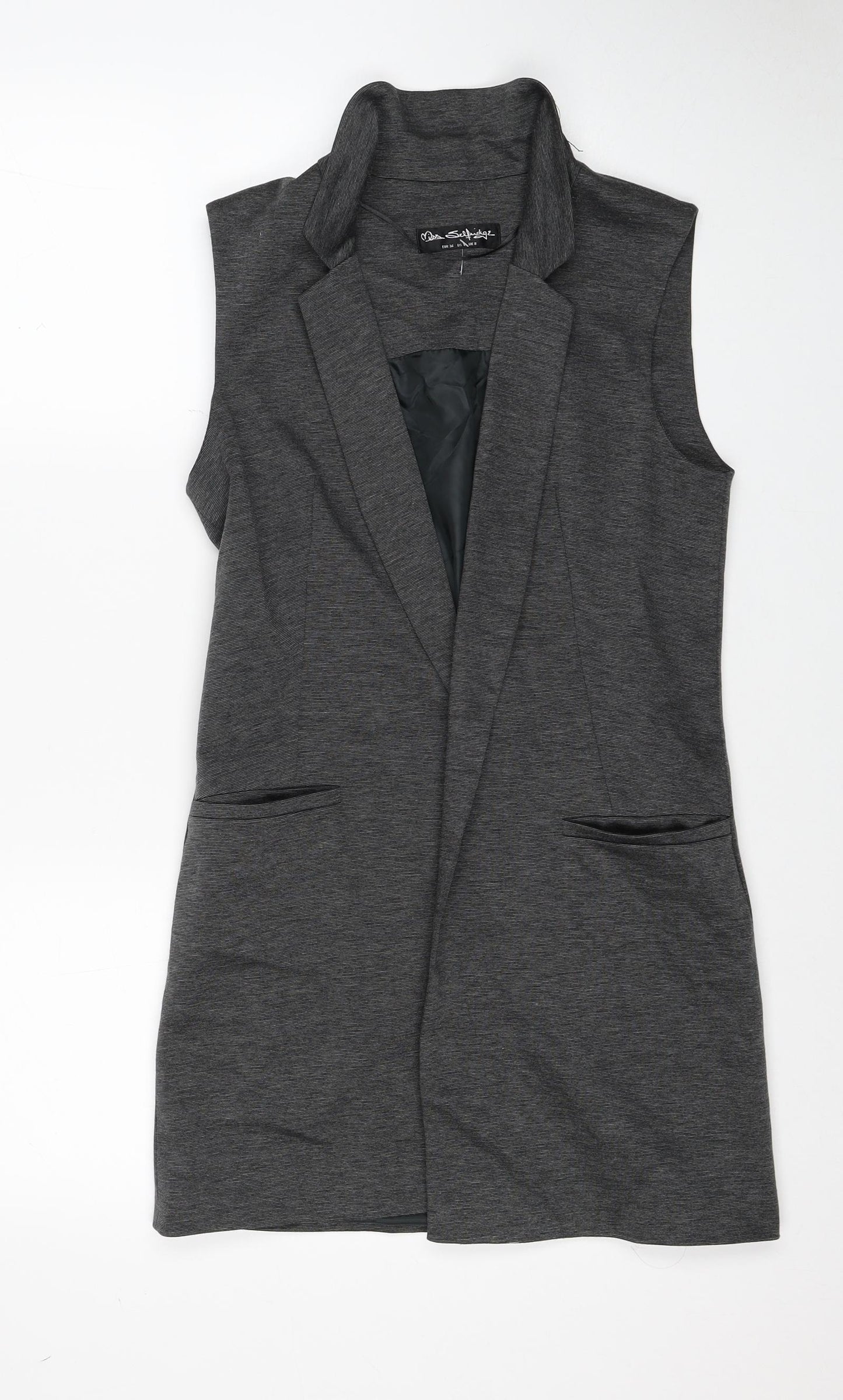 Miss Selfridge Womens Grey Gilet Jacket Size 8 - Longline