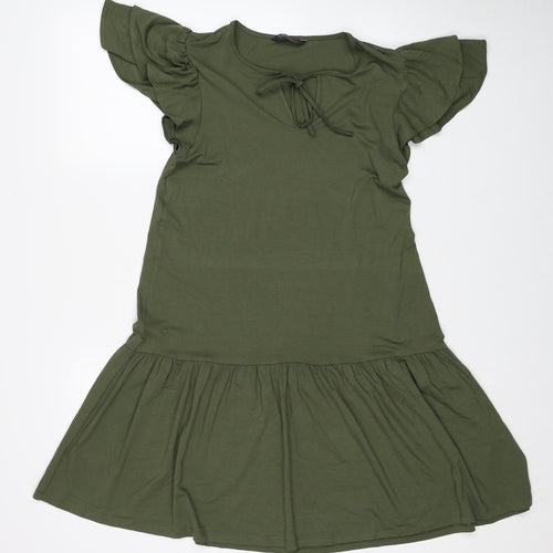 Marks and Spencer Womens Green Viscose A-Line Size 10 V-Neck Pullover