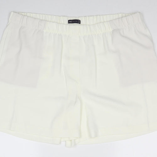 Marks and Spencer Womens White Polyester Mom Shorts Size 24 Regular Pull On