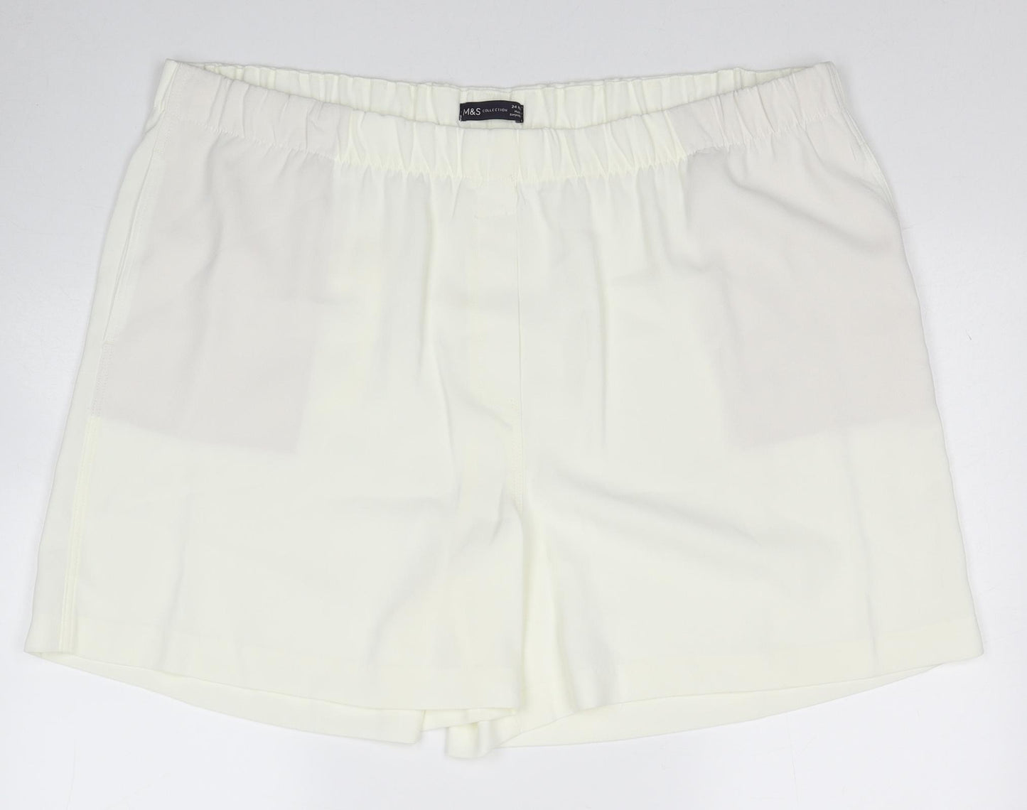 Marks and Spencer Womens White Polyester Mom Shorts Size 24 Regular Pull On