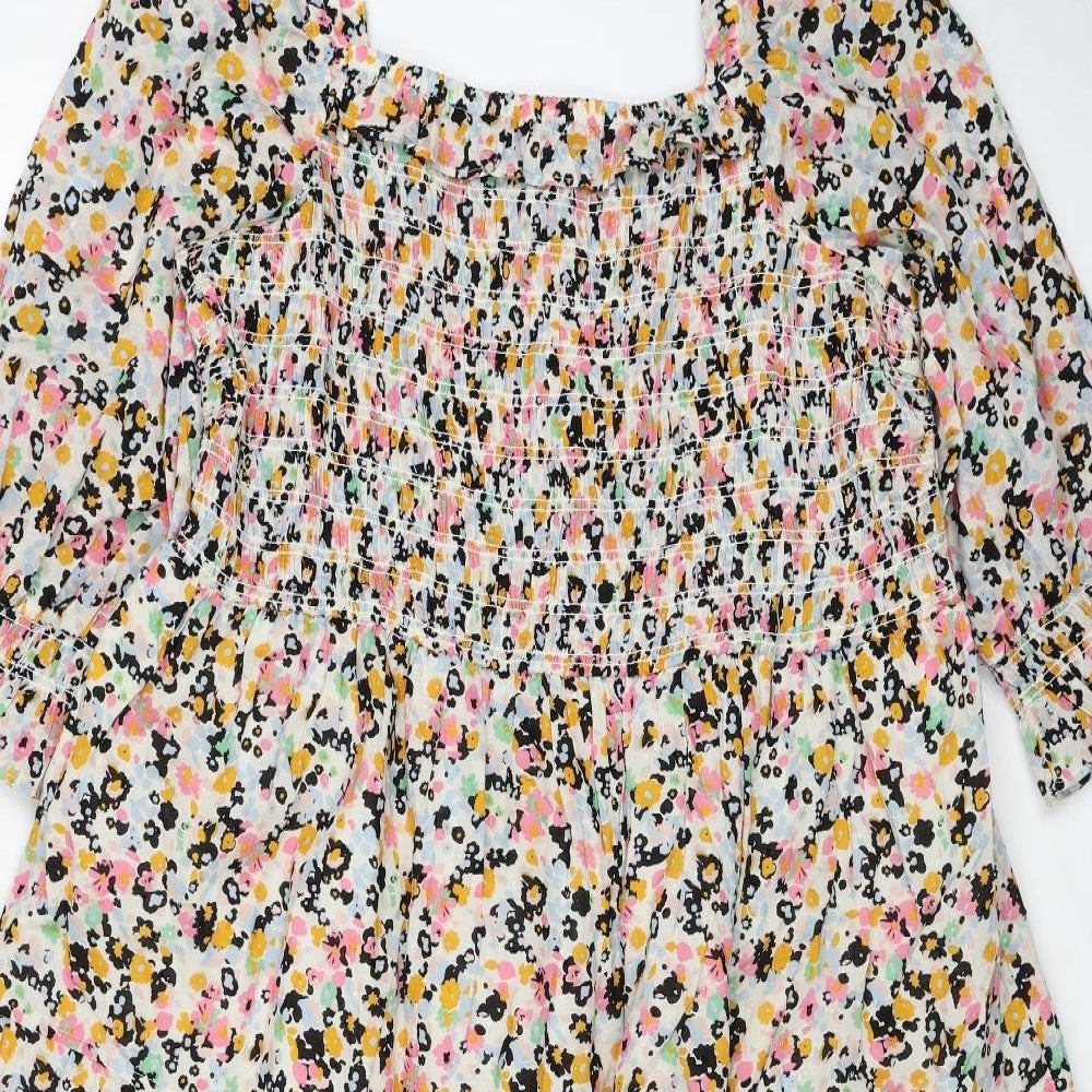 Marks and Spencer Womens Multicoloured Floral Polyester Maxi Size 18 Square Neck Pullover - Shirred Top