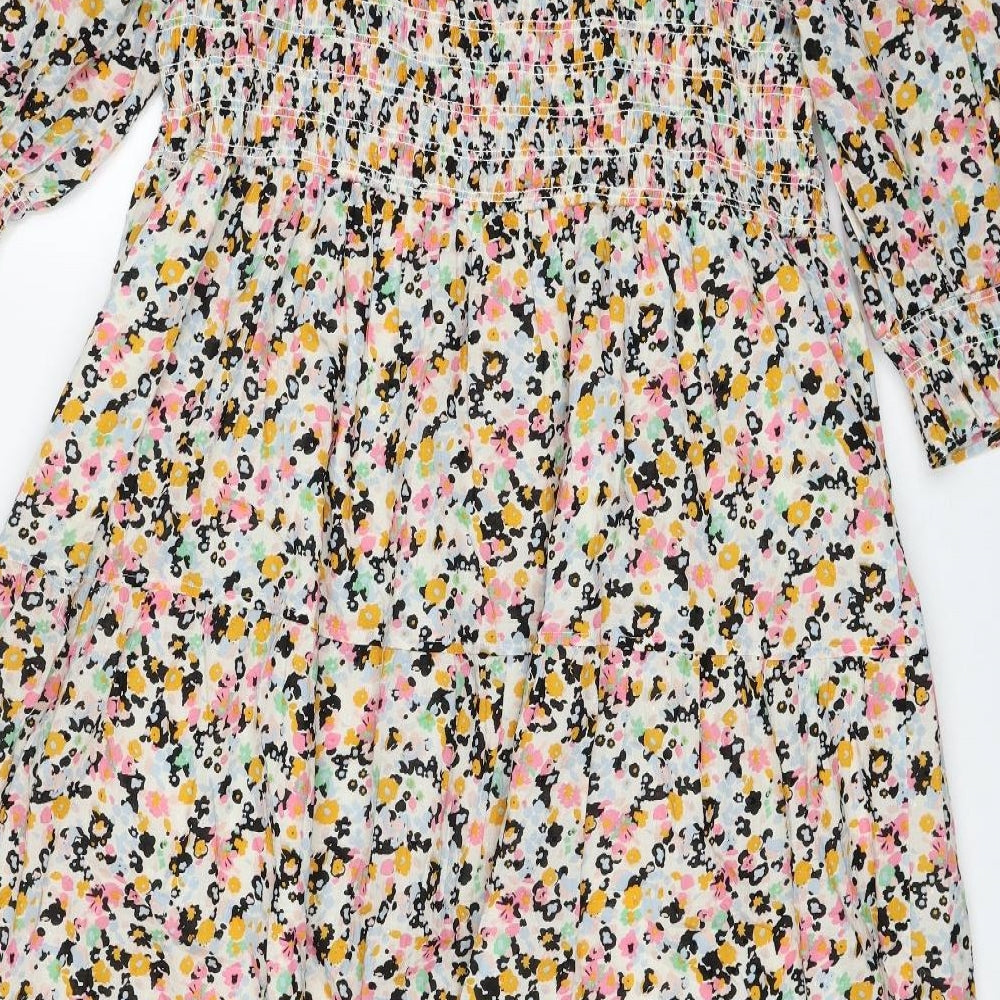 Marks and Spencer Womens Multicoloured Floral Polyester Maxi Size 18 Square Neck Pullover - Shirred Top
