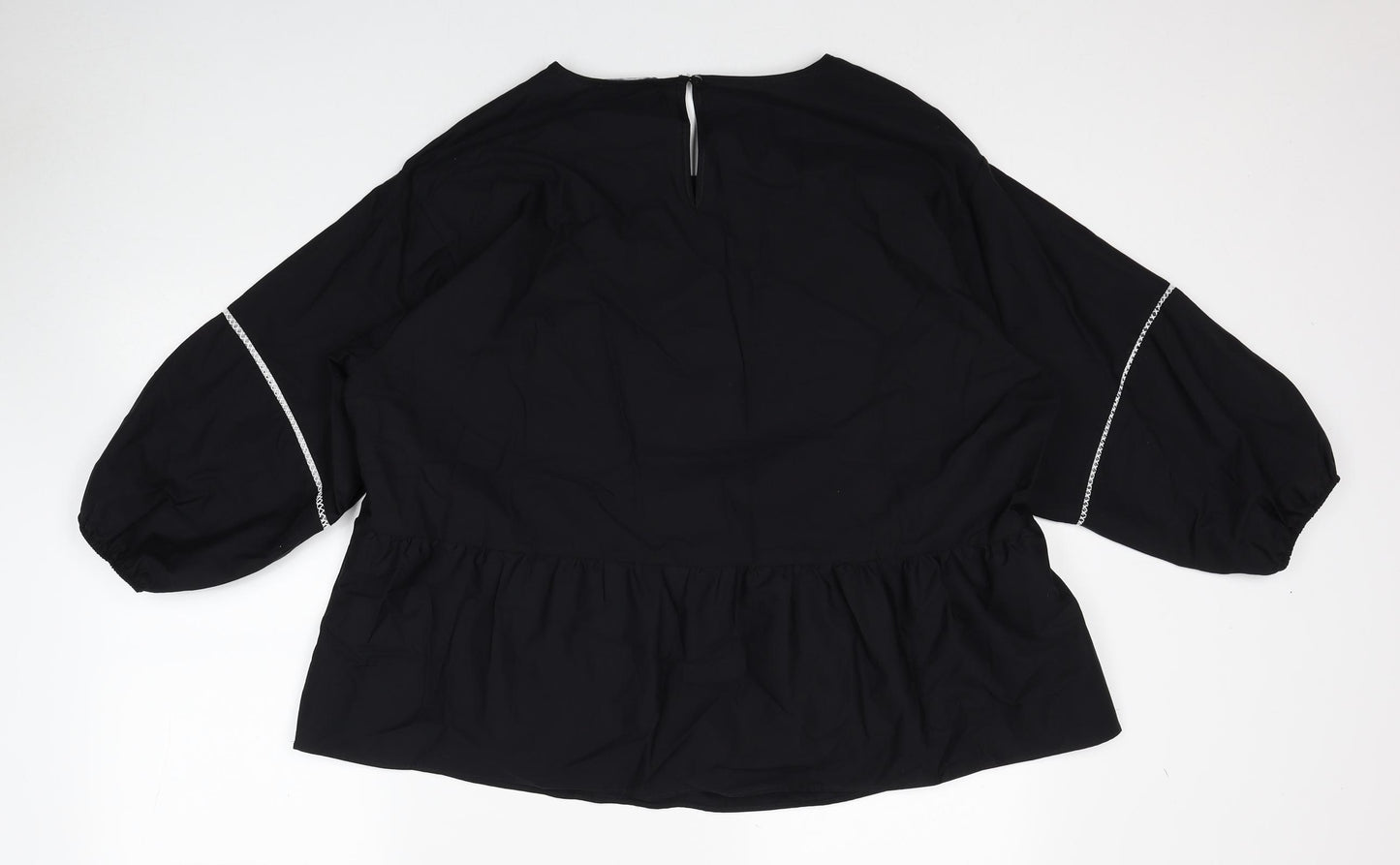 Marks and Spencer Womens Black Cotton Basic Blouse Size 16 Boat Neck - Contrast Stitching